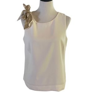 J. CREW Cream Tank Blouse With Large Gold Sequin Bow On Shoulder Size 8